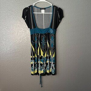 Vintage Y2K Flourish Graphic Print Empire Waist Tunic Top - Women's Medium
